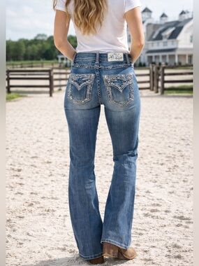 Grace in LA Easy Fit Bootcut Jeans Embellished Sequins Rhinestones Size 25